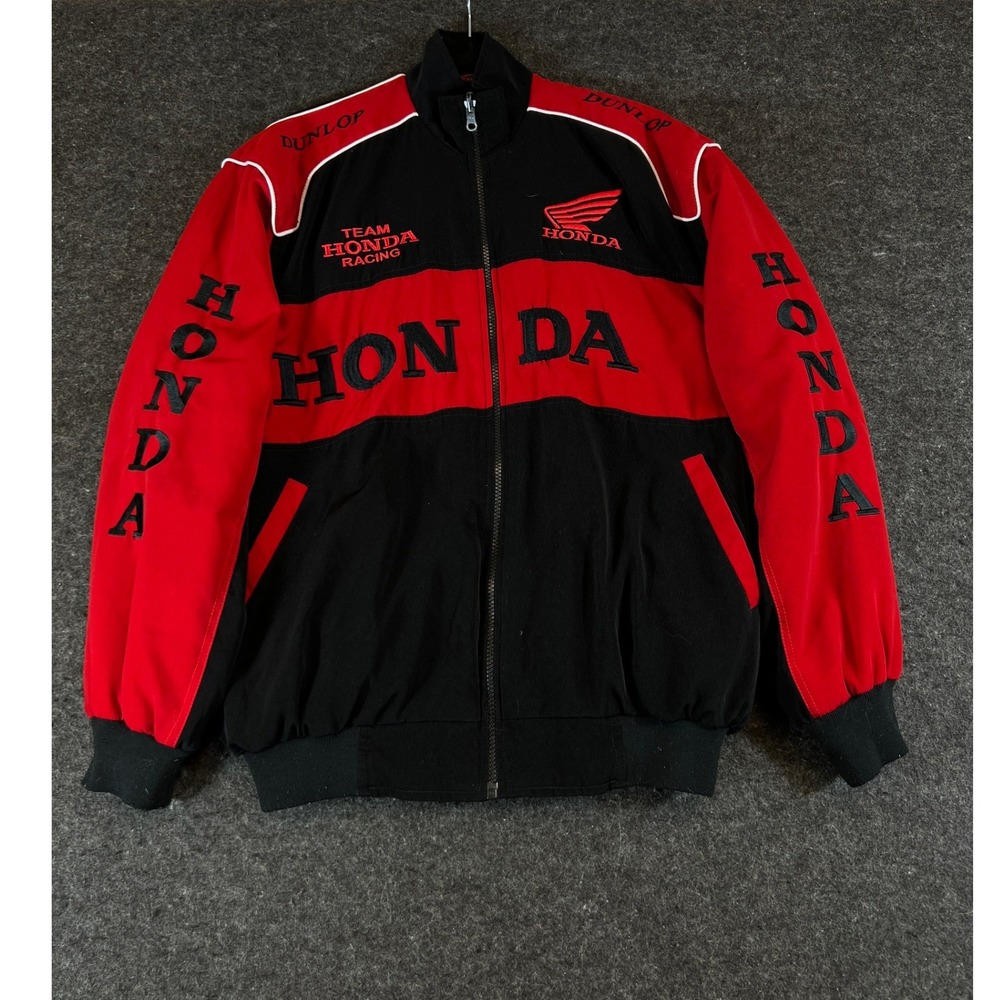 Vintage 90s Team Honda Racing Jacket Bomber Mens XL Red Black Embroidered Grunge